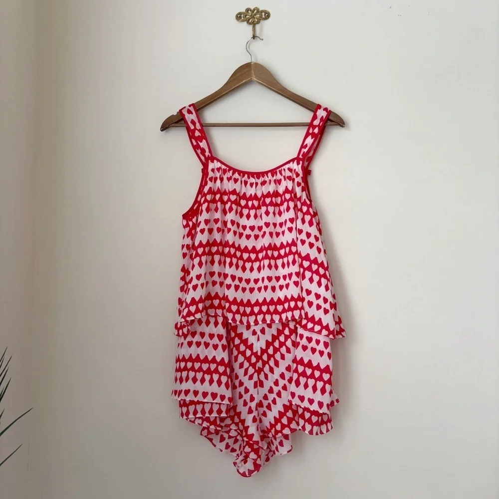 Kate Spade Mini Heart Print Shortie PJ Romper Sleepwear Large